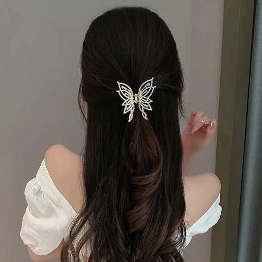 Radiance Butterfly Hair Claw – Rhinestone & Pearl Elegance