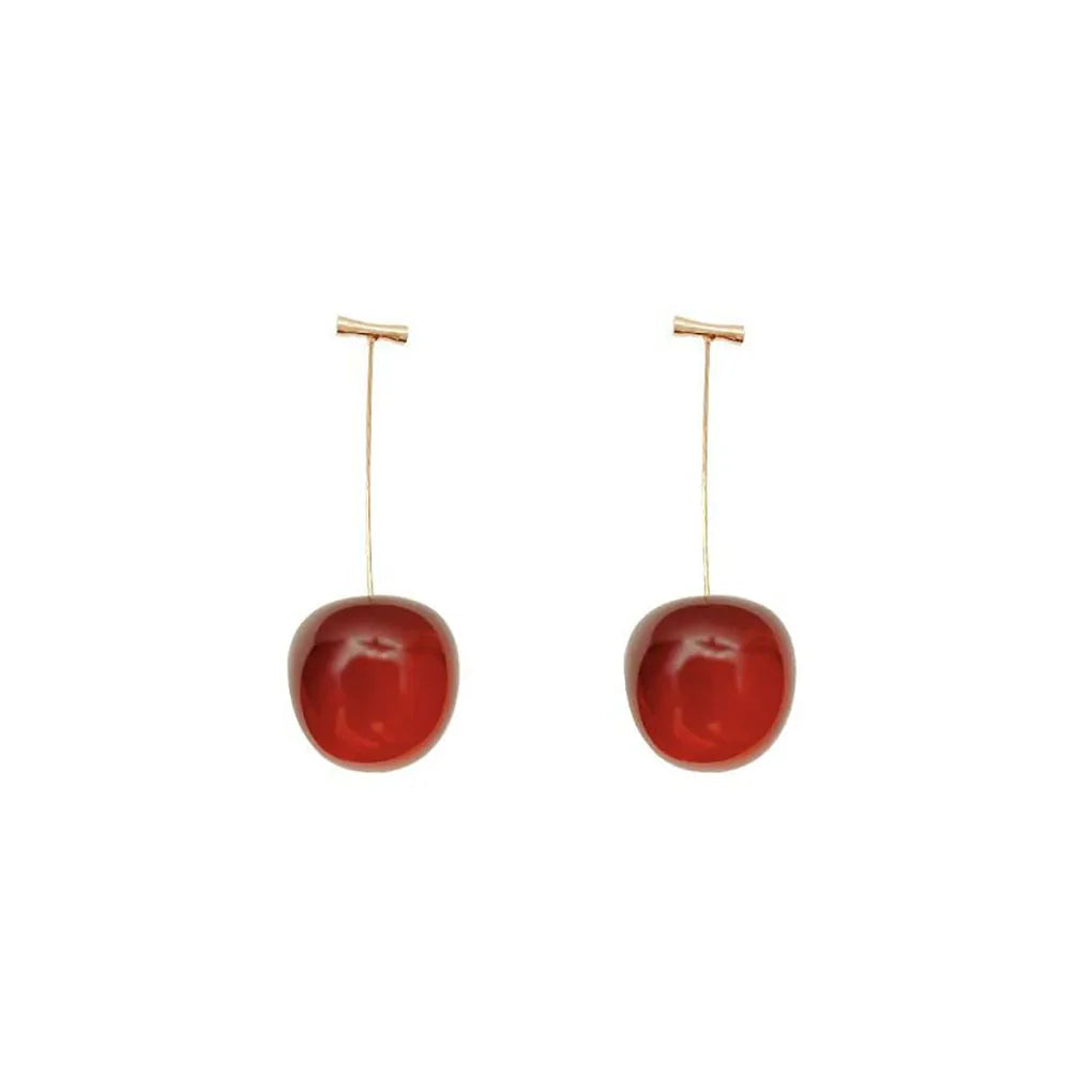 Cherry Blossom Dangle Earrings – Sweet Red & Gold Elegance